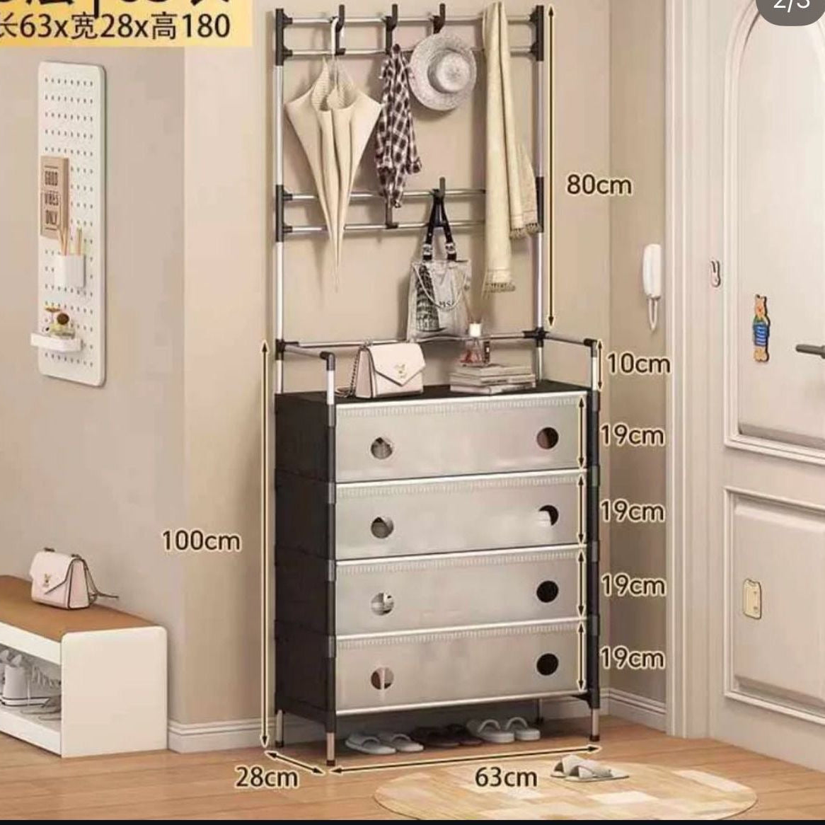 5-Tier Multi-Functional Storage Rack with Coat Hooks
