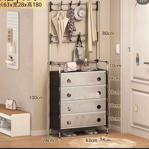 5-Tier Multi-Functional Storage Rack with Coat Hooks