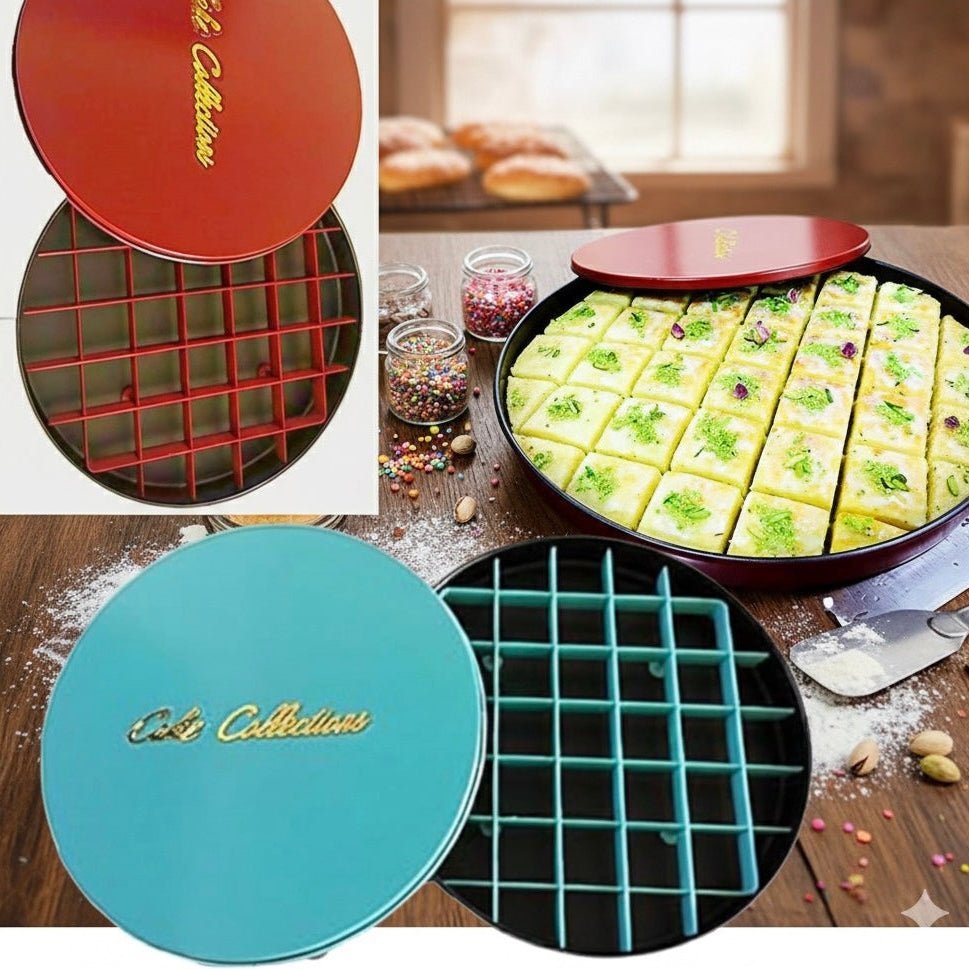 Baking container with square cutter