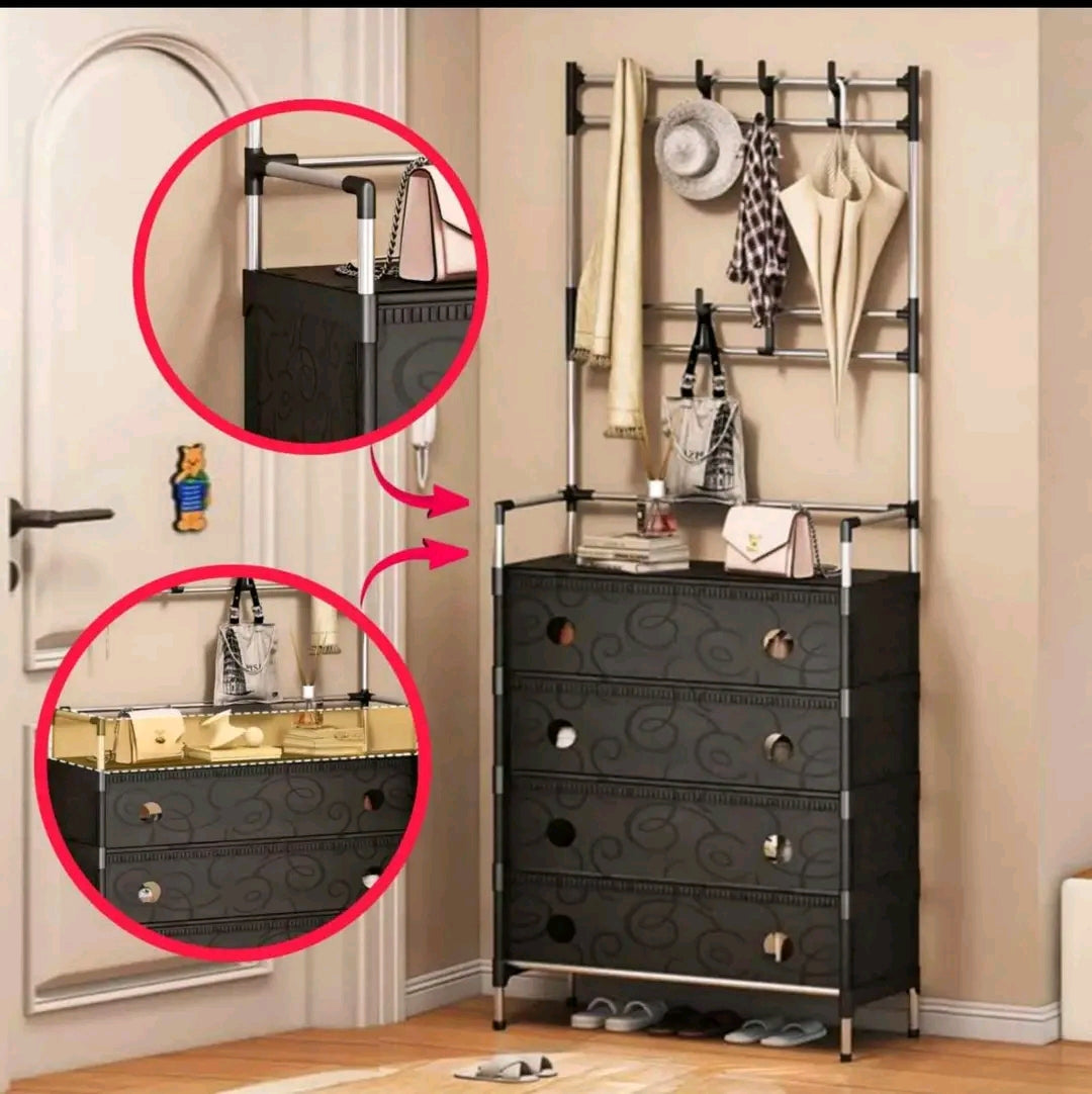 5-Tier Multi-Functional Storage Rack with Coat Hooks